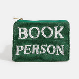 Book Person Green Beaded Coin Purse