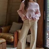 W2114 | Knit Sweater Rolled Round Neck Pullover Top