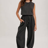 Drawstring Waist Sleeveless Jumpsuit