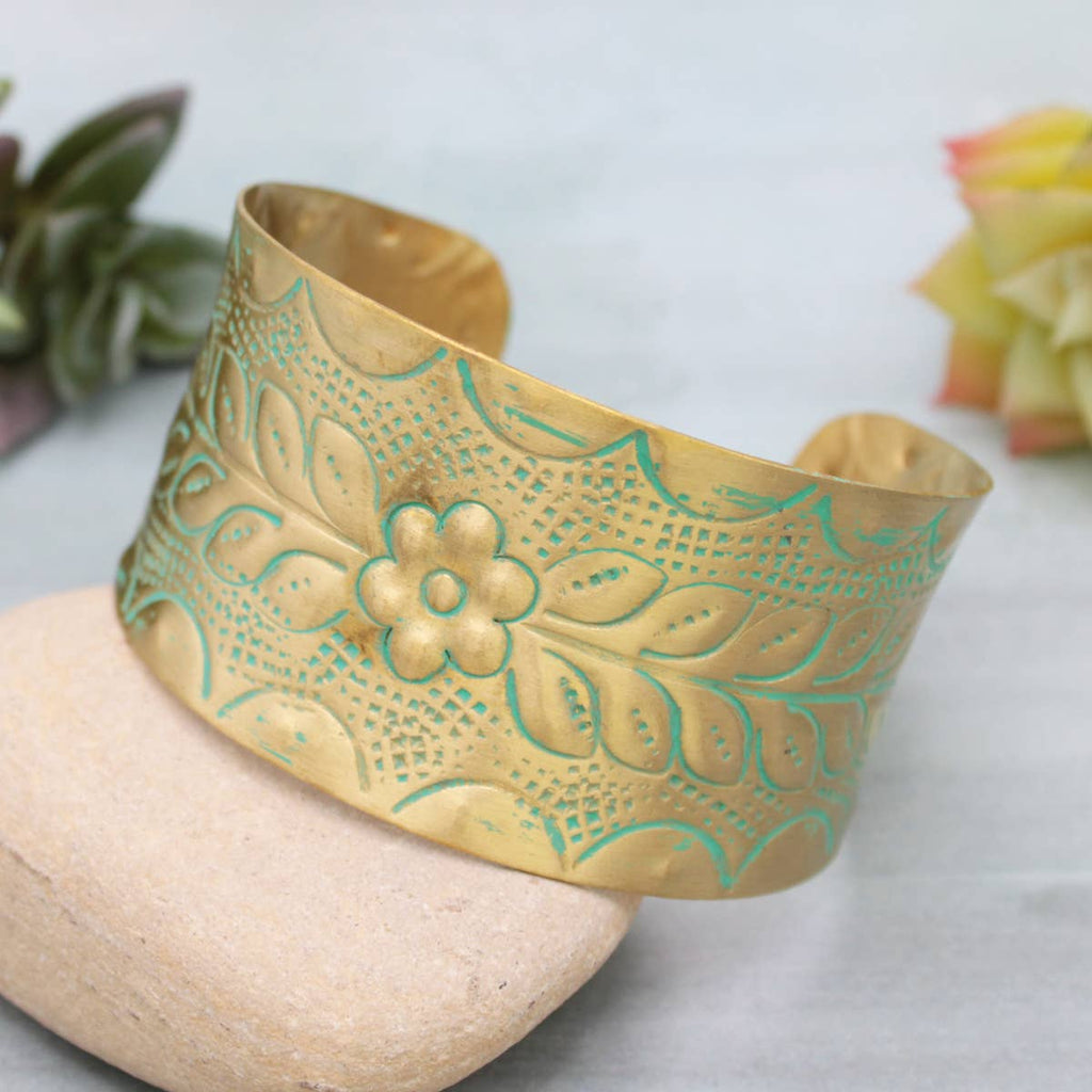 Sonora Style Gold Patina Flower Cuff Bracelet