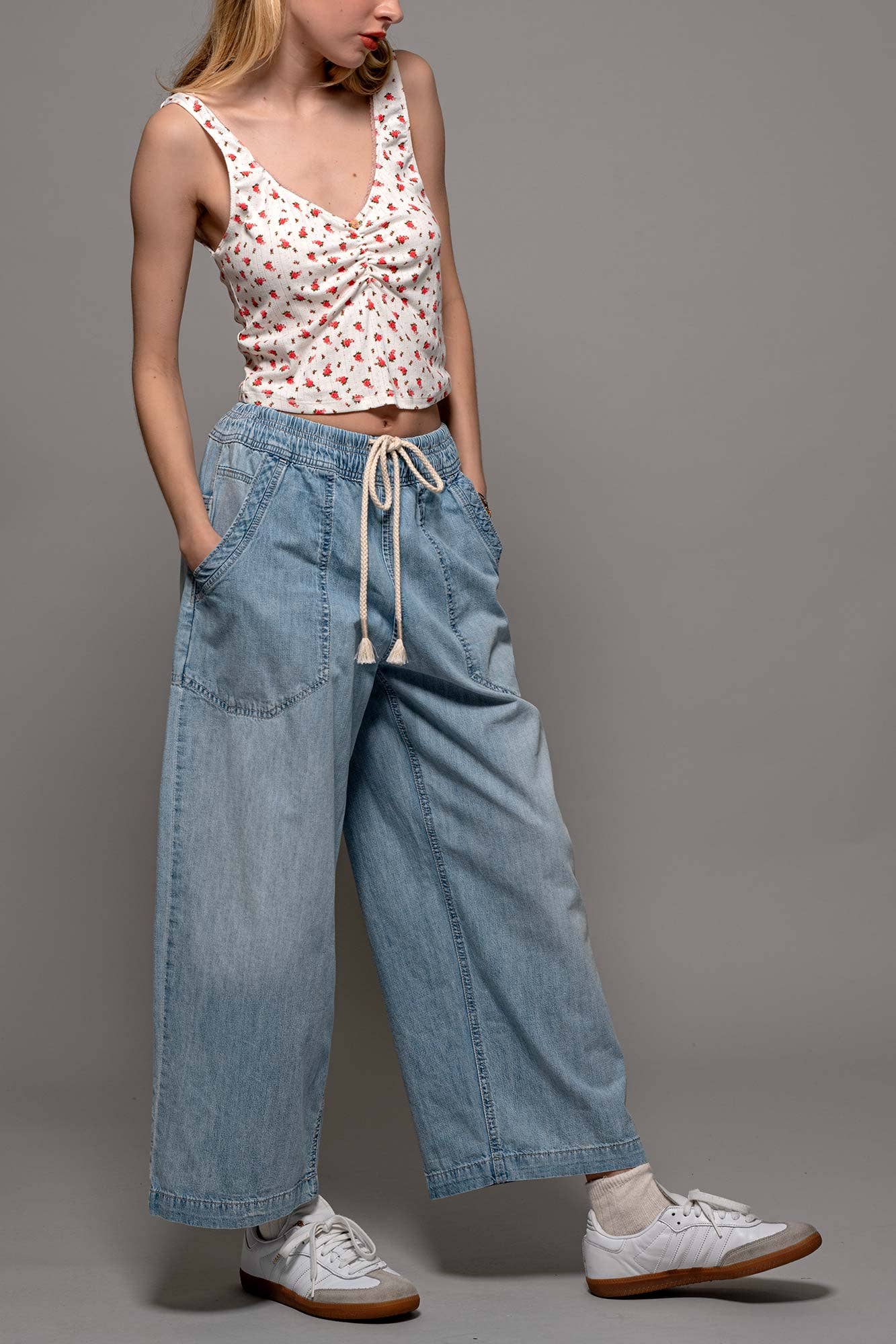 Coastal Breeze Wide-Leg Cropped Denim Pants