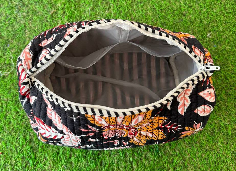 Large Floral Print Quilted Makeup bag