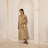 Brown Rattan Medium Clutch Leather Trim and Crossbody Strap