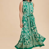 Border Print Lapel Button Down Maxi