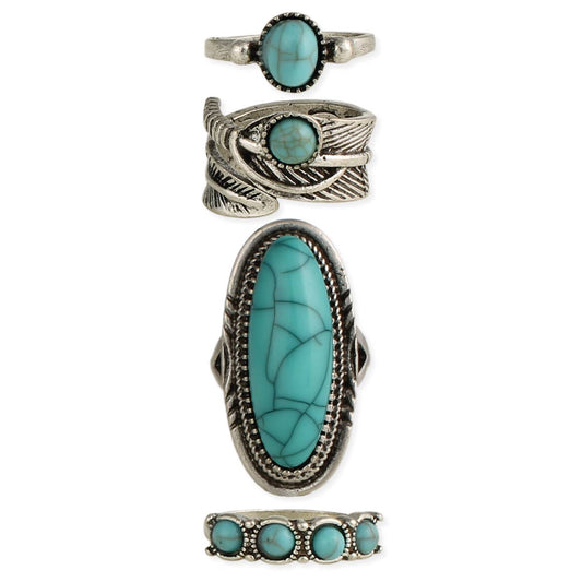 Boho Turquoise Ring Set of 4