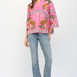 FRONT NECK TIE PRINT KNIT SWEATER FW10530