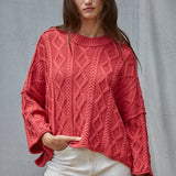 Quarter Sleeve Loose Cable Knit Sweater