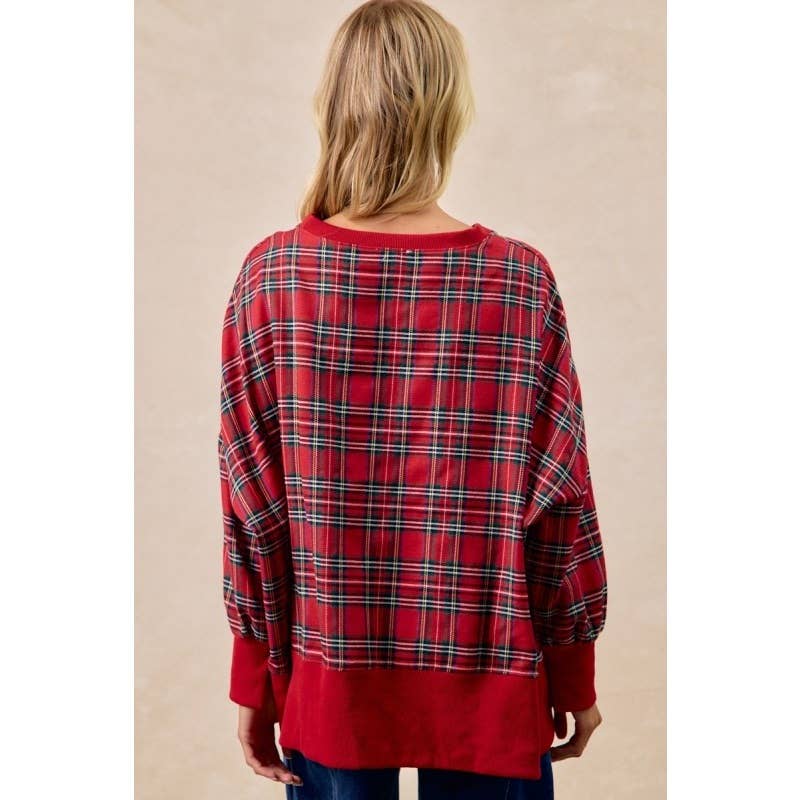 "Holly Jolly" Plaid Oversized Sweatshirt