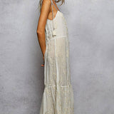 Sleeveless Round Neck Tassel Shoulder Tie Woven Maxi Dress