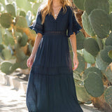 V-Neck Lace Trim Maxi Dress