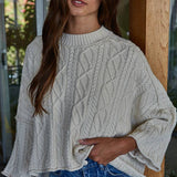 Quarter Sleeve Loose Cable Knit Sweater