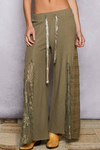 Lace Contrast Wide Leg Pants