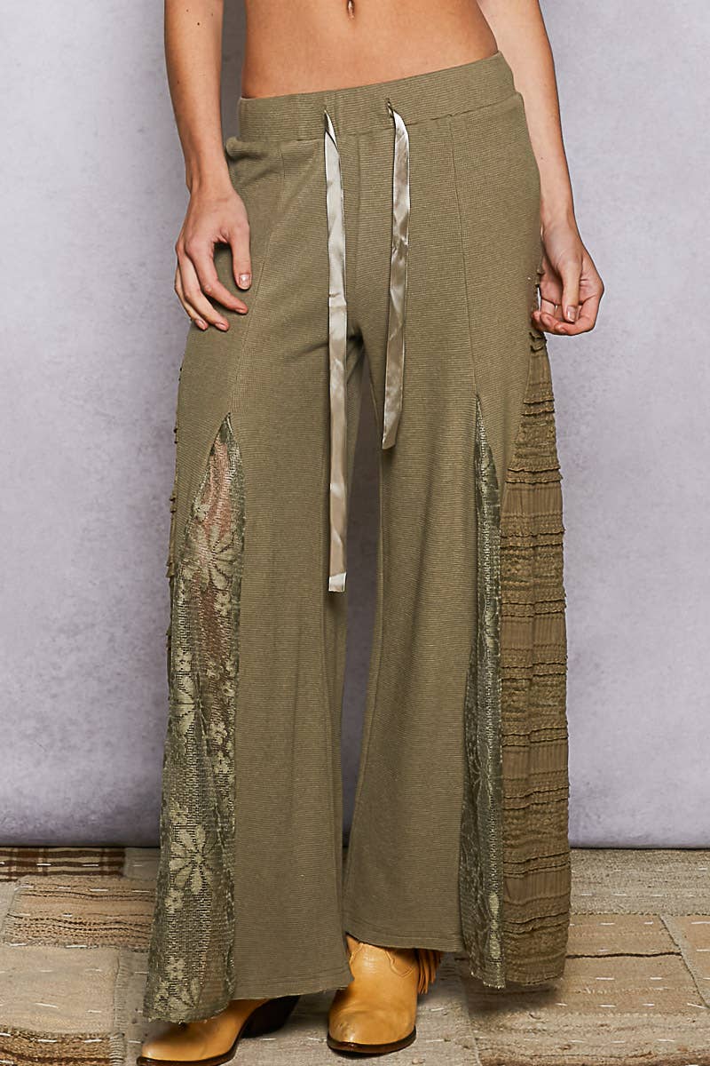 Lace Contrast Wide Leg Pants