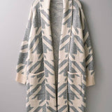 Exaggerated Houndstooth Open Front Knit Cardigan