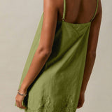 LACE TRIM SPAGHETTI SHIFT MINI DRESS