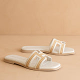 The Ena | White H Cutout Raffia Slide