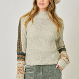 61313 Mock Neck Fair Isle Cuff Sweater