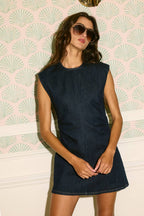 Ruched Waist Mini Denim Dress