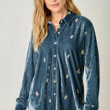 Embroidery Velvet Collared Shirt
