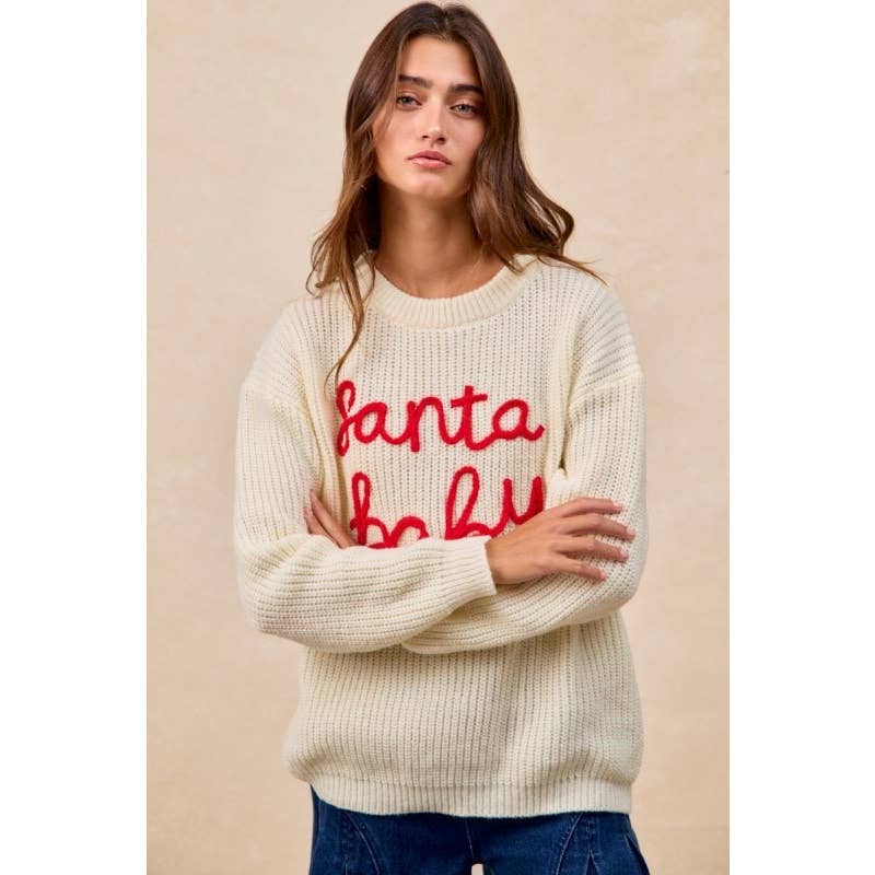 "Santa Baby" Letter Embroidery Sweater