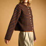 J7562   STRIPED BUTTON FRONT SWEATER CARDIGAN