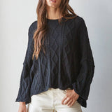 Quarter Sleeve Loose Cable Knit Sweater