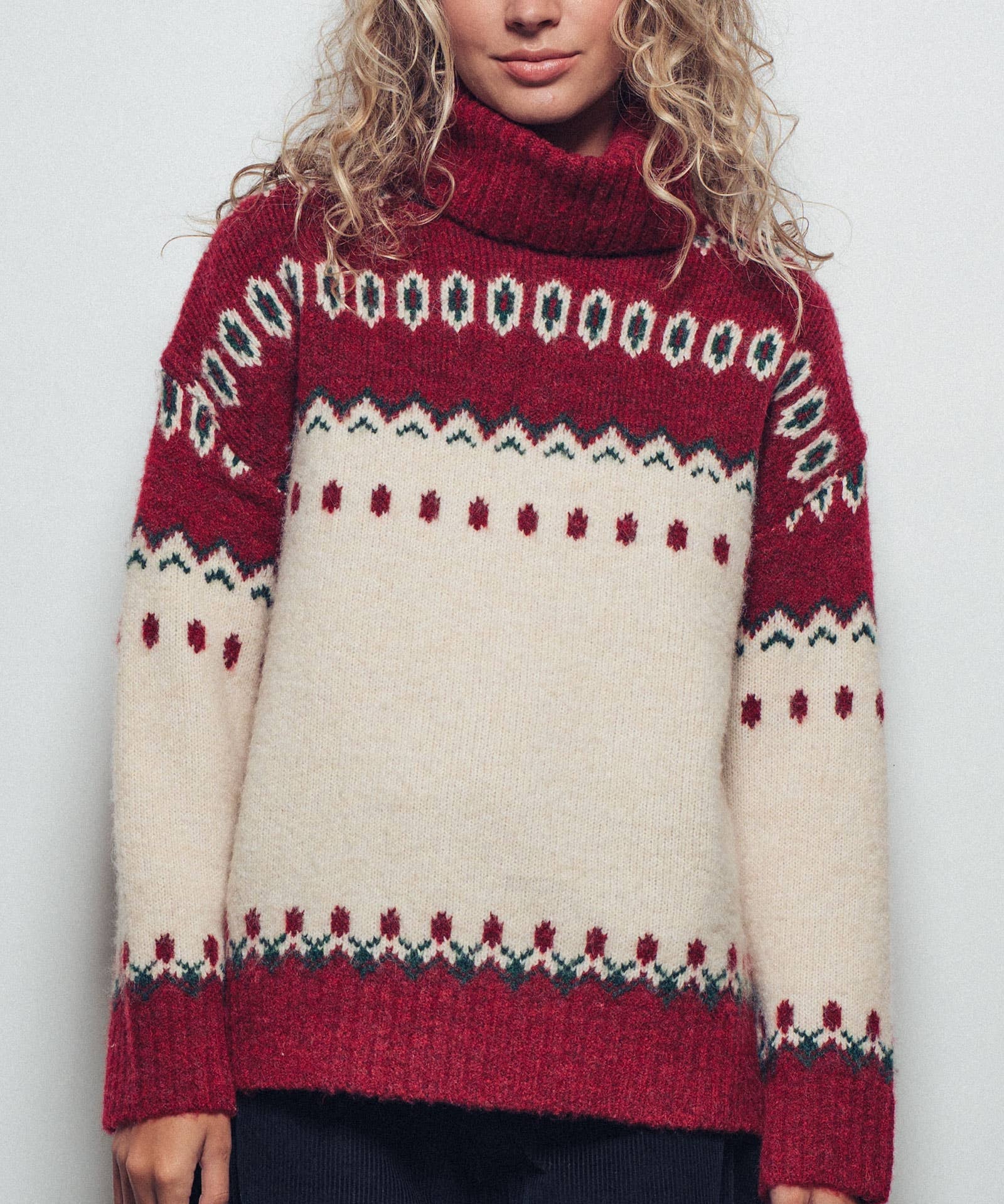 Relaxed Fit Fair Isle Turtleneck Sweater