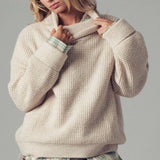 Relaxed Waffle Knit High Neck Sweater