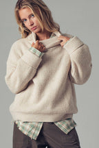 Relaxed Waffle Knit High Neck Sweater