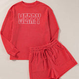 "MERRY" Graphic Long Sleeve Top and Shorts Set