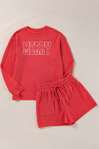 "MERRY" Graphic Long Sleeve Top and Shorts Set