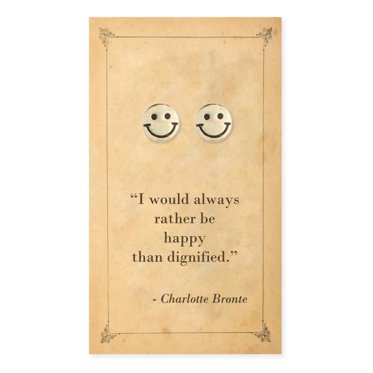 Literary Quotes Gold Happy Face Post Earrings