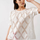 Lace Embroidered Short Sleeve Blouse
