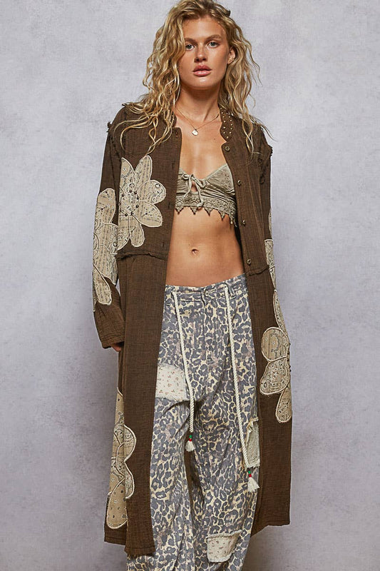 Floral Patch Long Cardigan