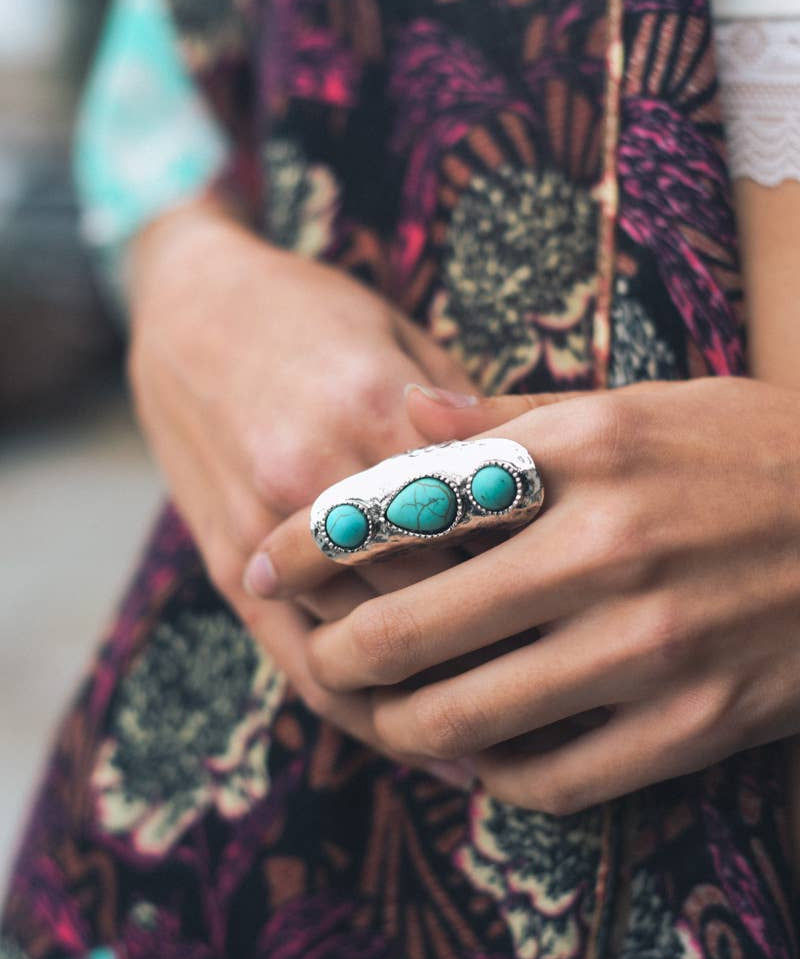 Waterfall Droplet Turquoise Stone Silver Ring