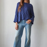 Quarter Sleeve Loose Cable Knit Sweater