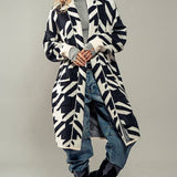 Exaggerated Houndstooth Open Front Knit Cardigan