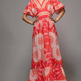 Sunburst Medallion Print Empire Waist Flutter Dress