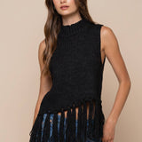 mock neck fringe top