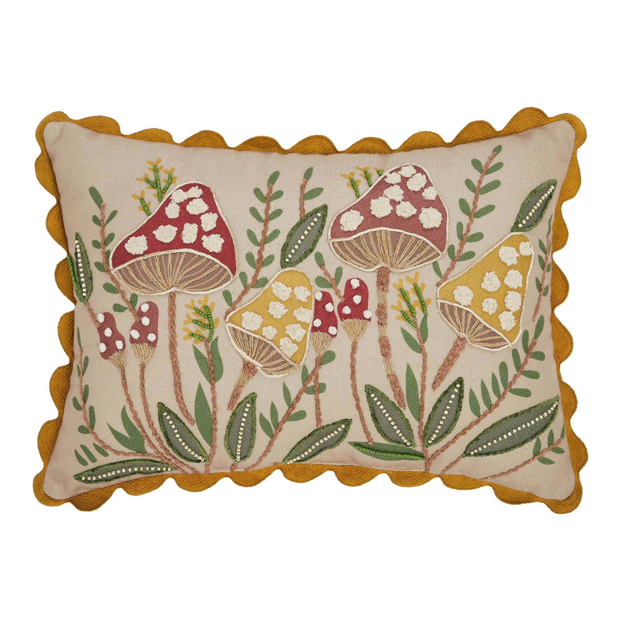 Embroidered Woodland Mushroom Lumbar Throw Pillow