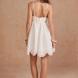 Embroidered Palm & Floral Scalloped Babydoll Mini Dress