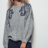Tentacle Embroidered Gray Sweater