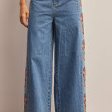 Floral Embroidered Wide Leg Jeans FP0026