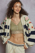 Thick Striped & Floral Zip-Up