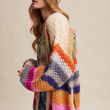 Rainbow Hand-Crochet Open Cardigan