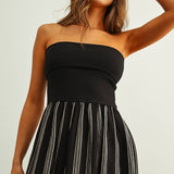 D5725 STRIPED PATTERN KNIT WITH RIBBED TOP COMBINATION DRESS