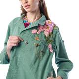 Michelle Jacket | Teal Green Embellished Floral Button Up