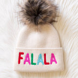 Beige "Fa-La-La" Knit Pom Hat