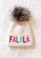 Beige "Fa-La-La" Knit Pom Hat