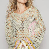 V-Neck Crochet Peace Sweater
